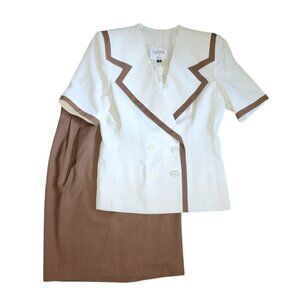Kasper For ASL Suit Womens Size 8 Two Piece Vintage Brown White Skirt Blazer